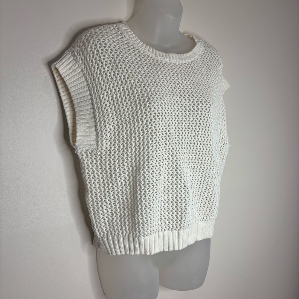 CeCe Open Knit Pullover White 100% Cotton Short Sleeve Crewneck sweater small - Picture 2 of 7